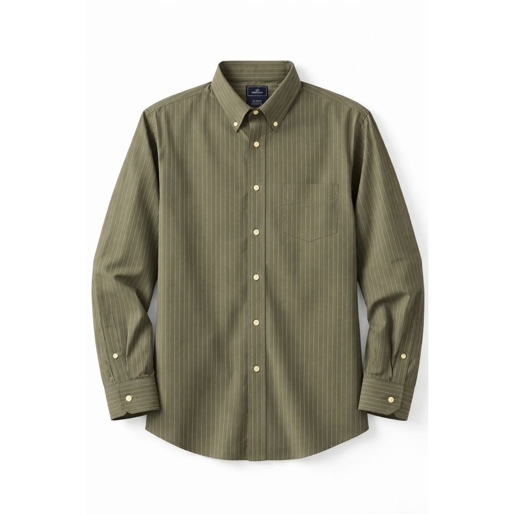 Dockers Men's Olive Green Pinstripe Button Up Shirt L 16-16.5‎ Wrinkle Free